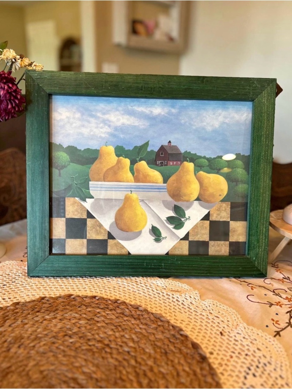 Vintage Pimpernel Fruit Tableau with Green Frame